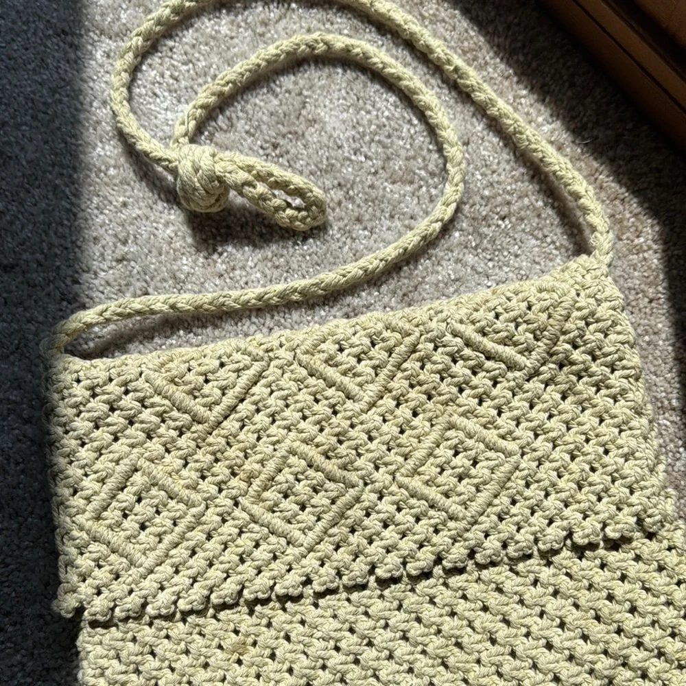 Boho Cream Crossbody Bag with Fringe Tassels Macrame.